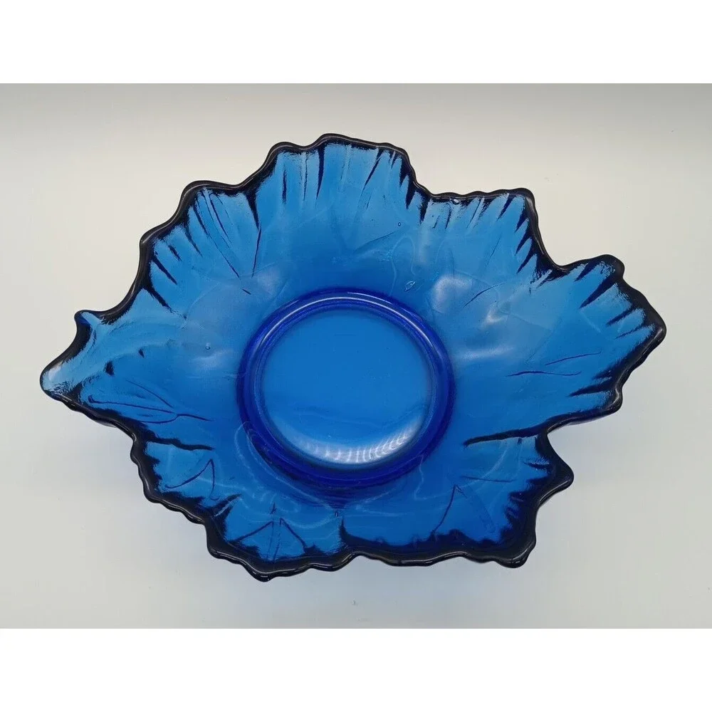 Cobalt Blue Recycled Art Glass Bowl Centerpiece Arrows Leaf